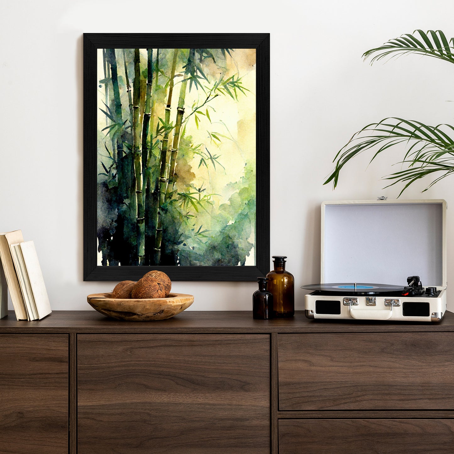 Poster Aquarell Bambuswald Rahmen Holz Mit Passepartout Farbe Natürlich