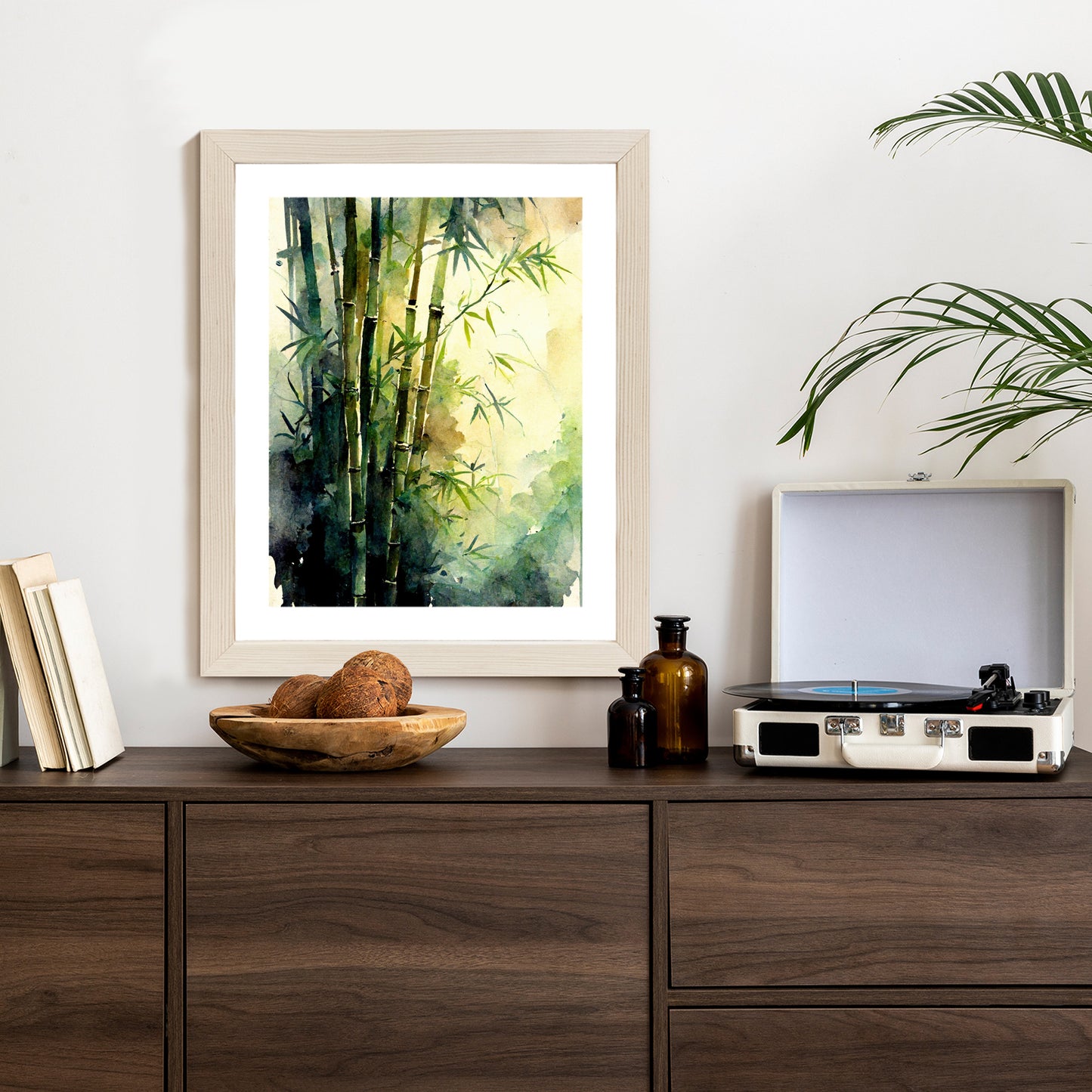 Poster Aquarell Bambuswald Rahmen Holz Mit Passepartout Farbe Natürlich