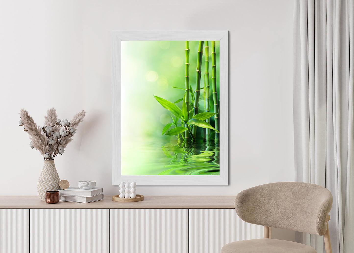 Poster Grüner Bambus Im Wasser Rahmen Holz Mit Passepartout Farbe Natürlich
