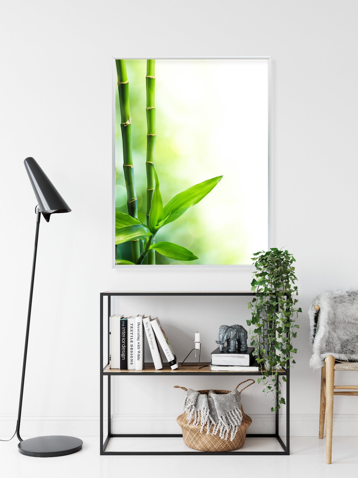 Poster Viele Bambusstiele Und Lichtbalken Rahmen Aluminium Mit Passepartout Farbe Silber