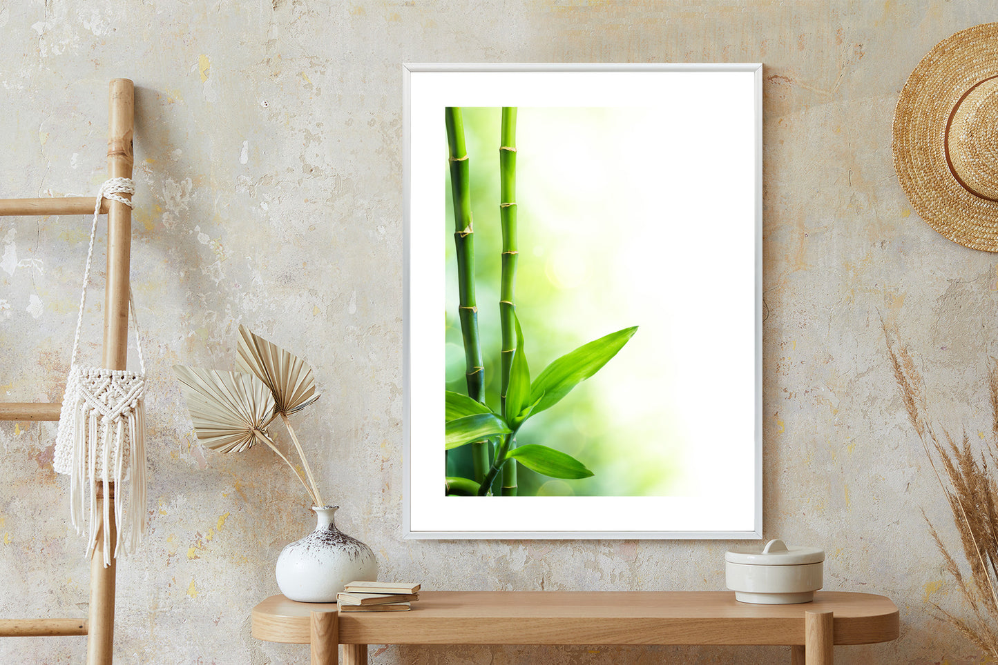 Poster Viele Bambusstiele Und Lichtbalken Rahmen Aluminium Mit Passepartout Farbe Silber