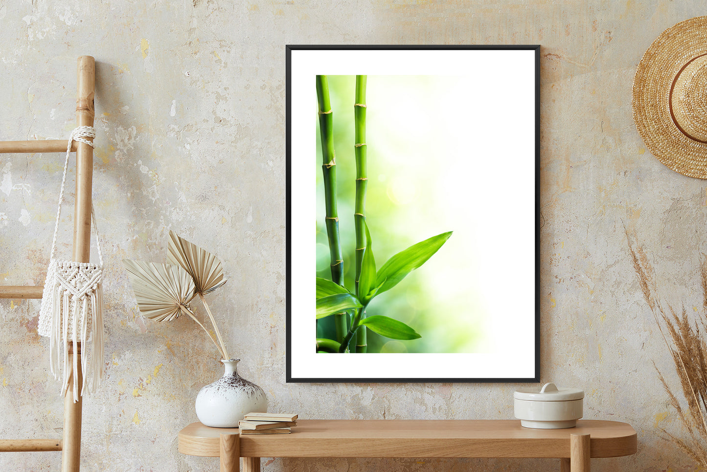 Poster Viele Bambusstiele Und Lichtbalken Rahmen Aluminium Mit Passepartout Farbe Silber