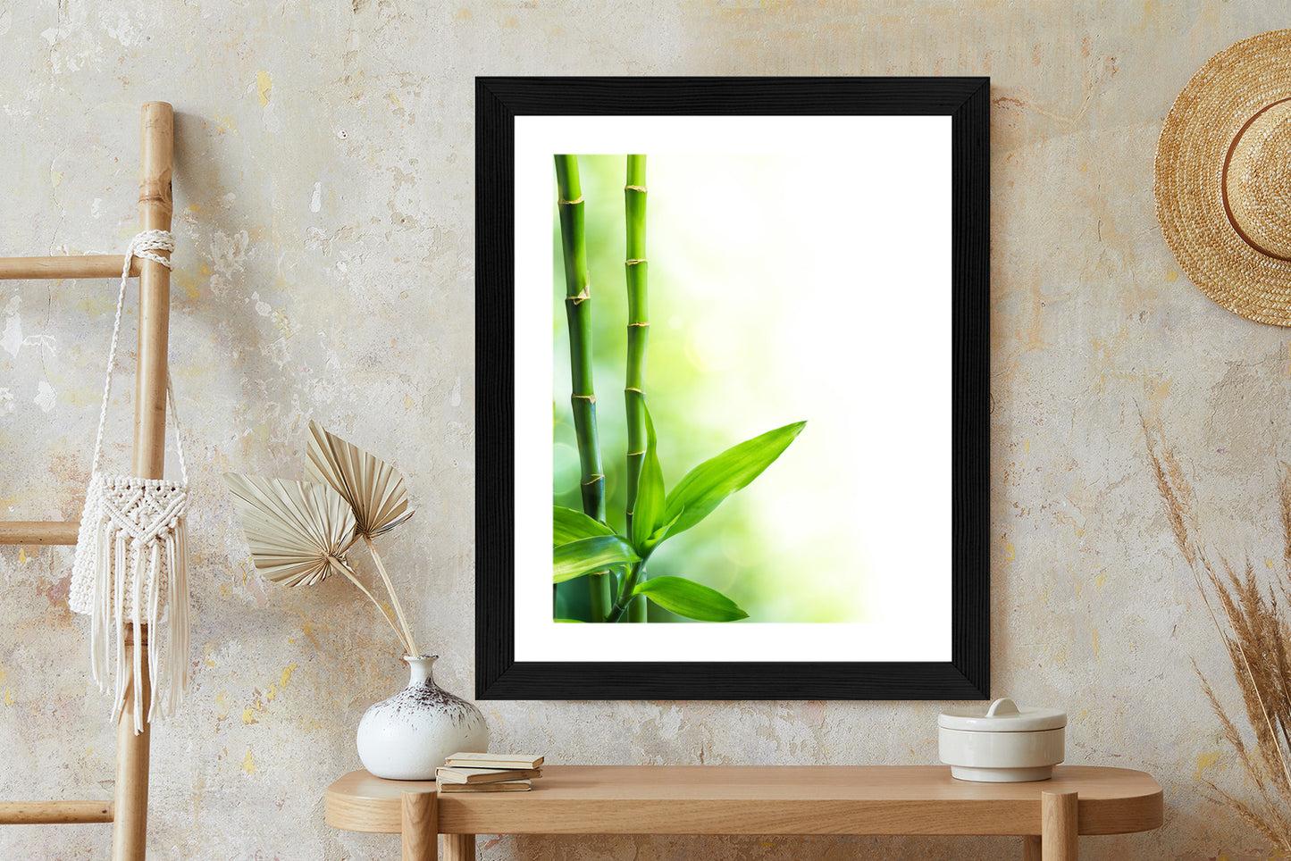 Poster Viele Bambusstiele Und Lichtbalken Rahmen Aluminium Mit Passepartout Farbe Silber
