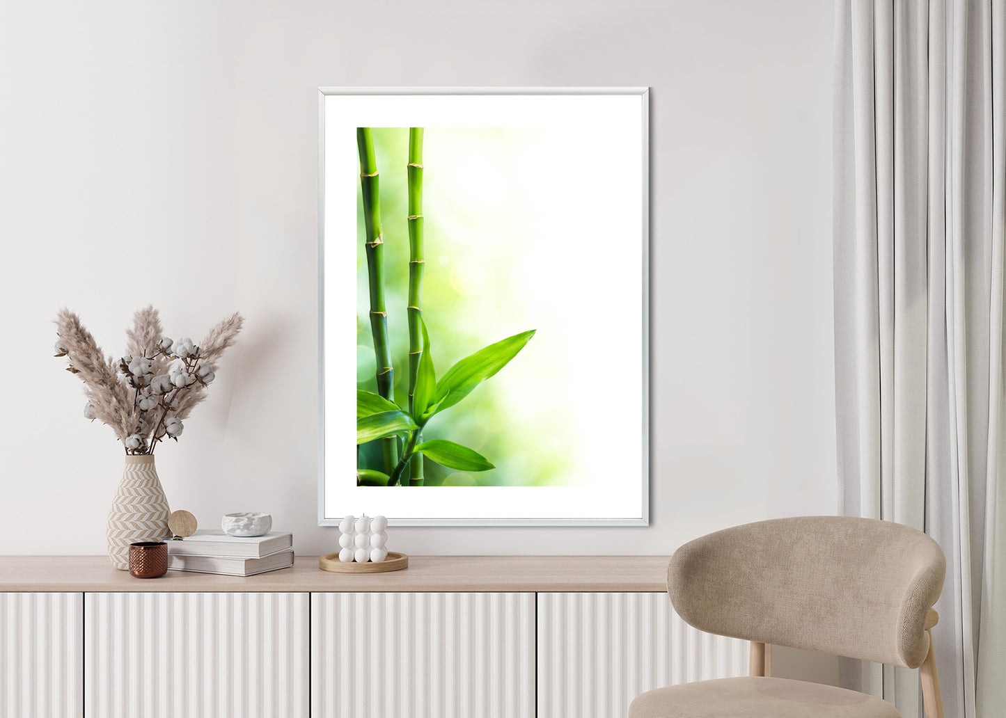 Poster Viele Bambusstiele Und Lichtbalken Rahmen Aluminium Mit Passepartout Farbe Silber