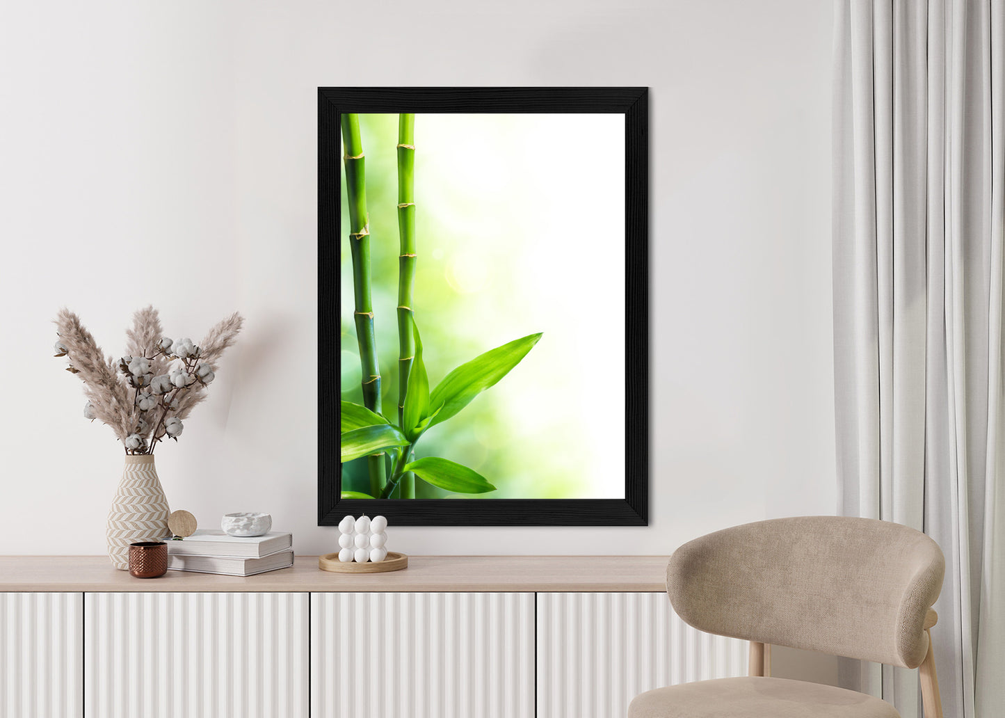 Poster Viele Bambusstiele Und Lichtbalken Rahmen Aluminium Mit Passepartout Farbe Silber