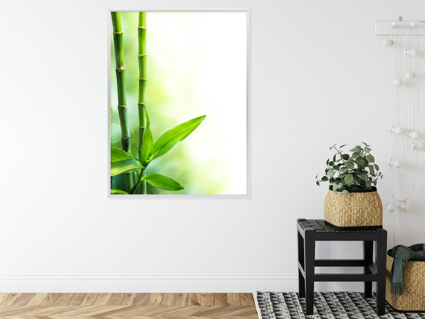 Poster Viele Bambusstiele Und Lichtbalken Rahmen Aluminium Mit Passepartout Farbe Silber