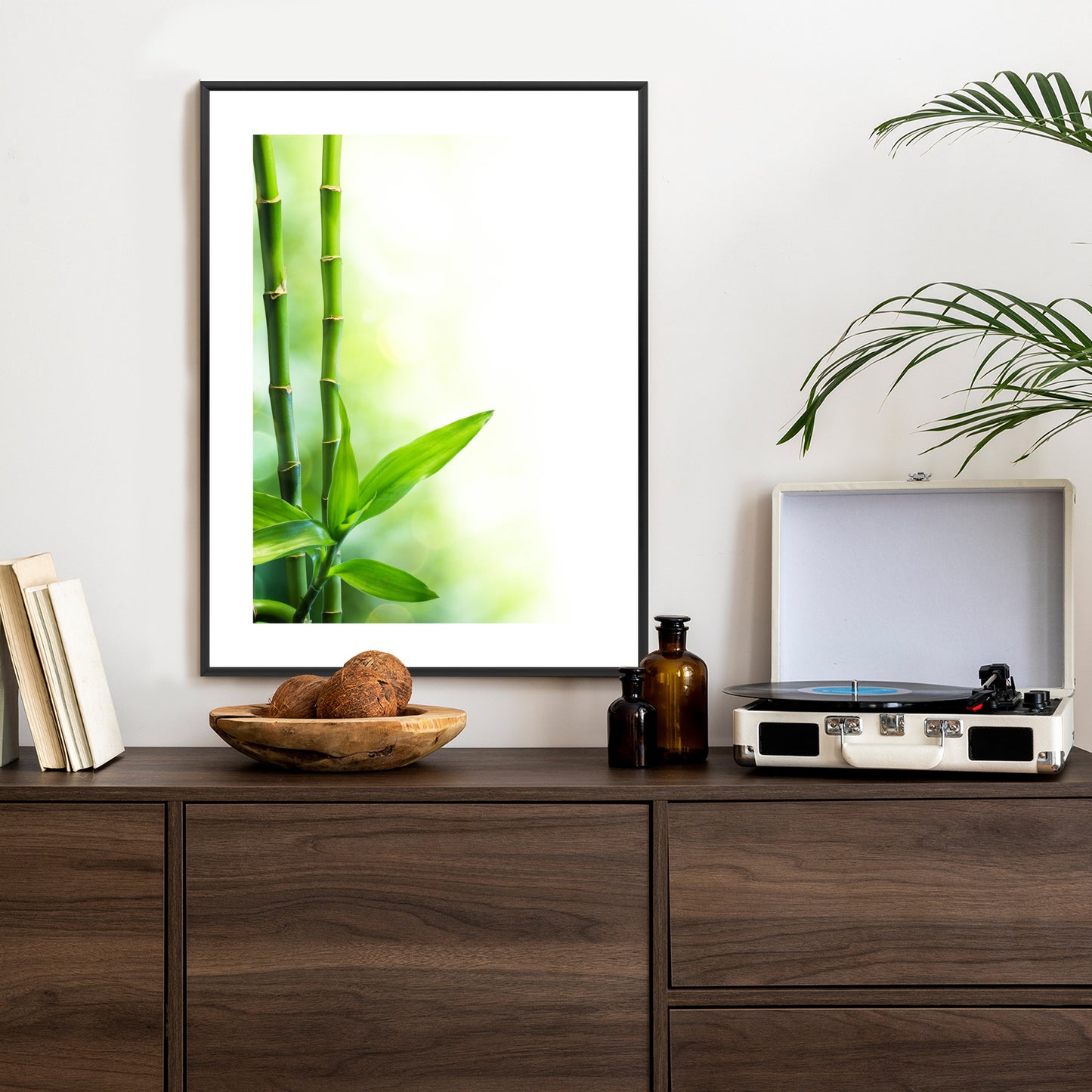 Poster Viele Bambusstiele Und Lichtbalken Rahmen Aluminium Mit Passepartout Farbe Silber