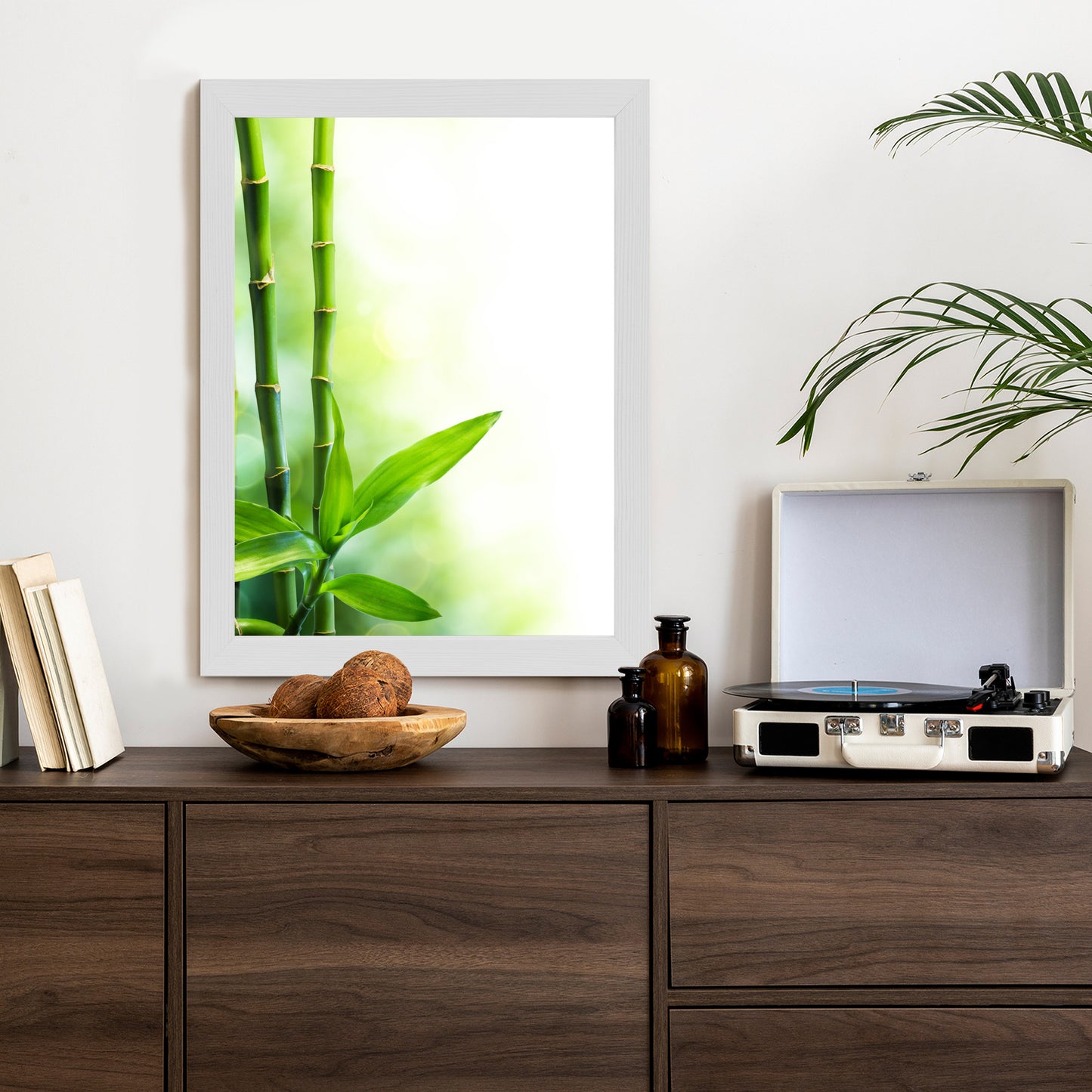 Poster Viele Bambusstiele Und Lichtbalken Rahmen Aluminium Mit Passepartout Farbe Silber