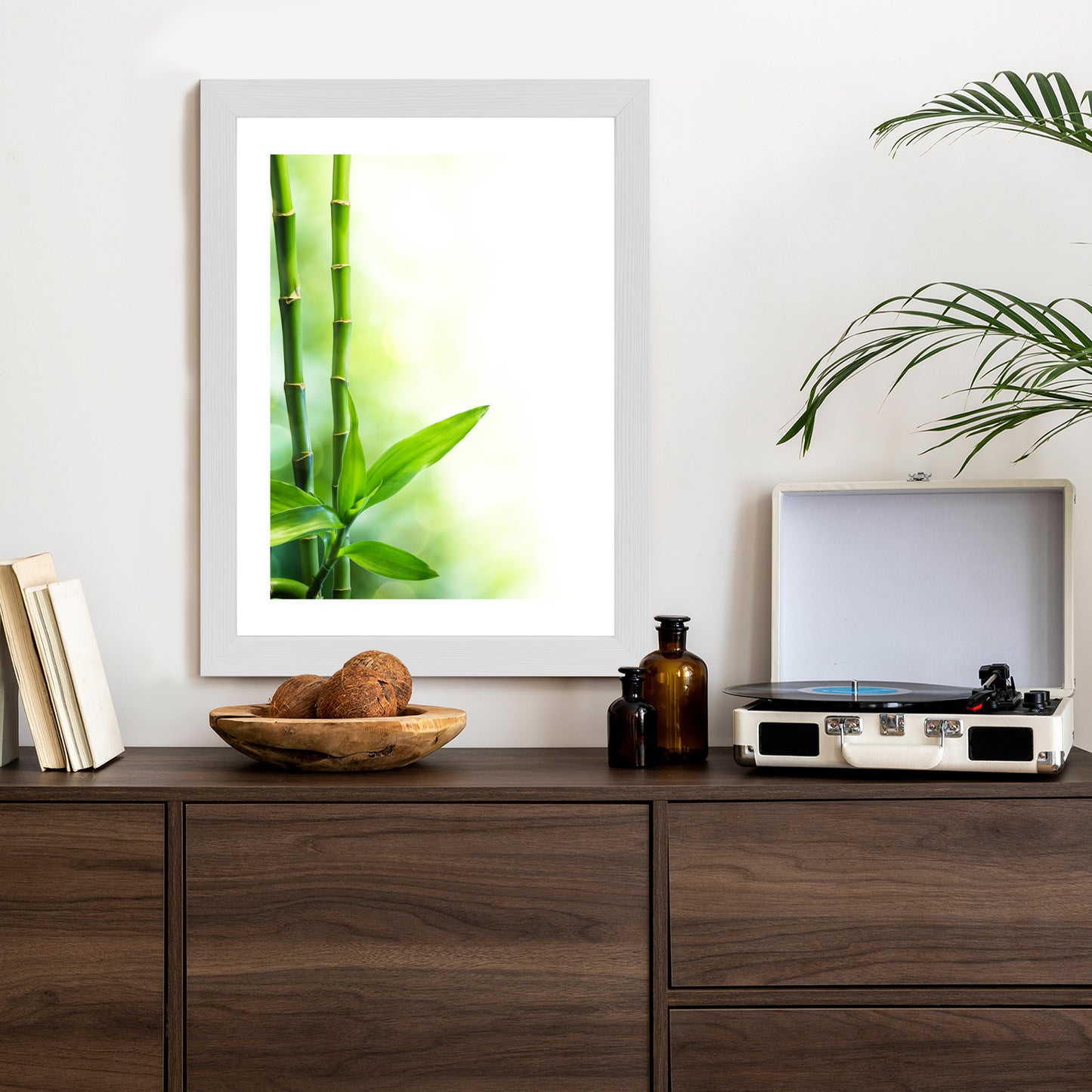 Poster Viele Bambusstiele Und Lichtbalken Rahmen Aluminium Mit Passepartout Farbe Silber