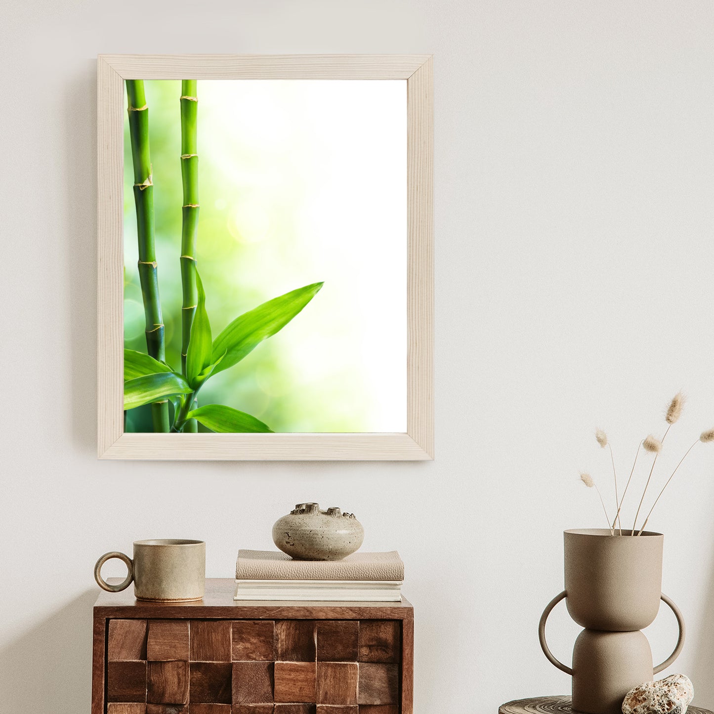 Poster Viele Bambusstiele Und Lichtbalken Rahmen Aluminium Mit Passepartout Farbe Silber