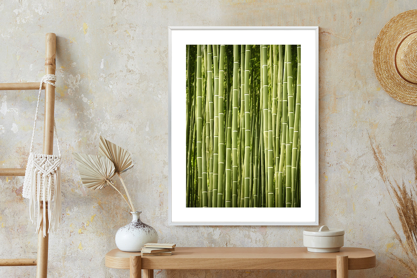 Poster Bambuszaun Rahmen Holz Mit Passepartout Farbe Natürlich