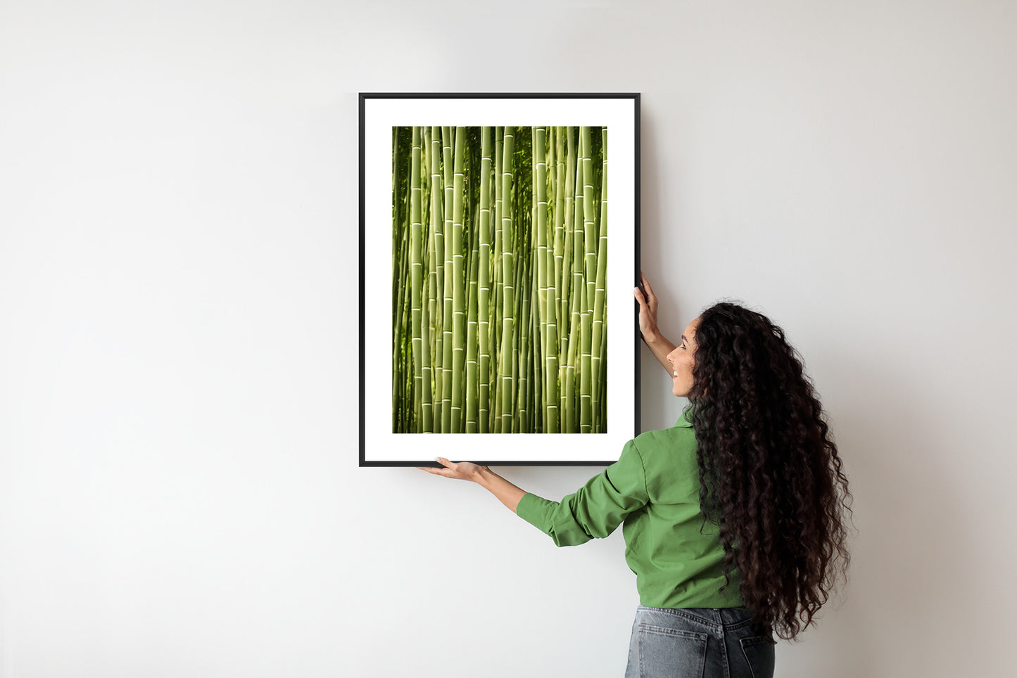 Poster Bambuszaun Rahmen Holz Mit Passepartout Farbe Natürlich