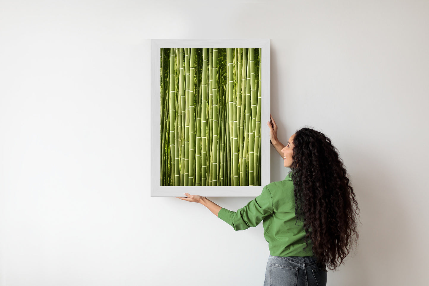 Poster Bambuszaun Rahmen Holz Mit Passepartout Farbe Natürlich