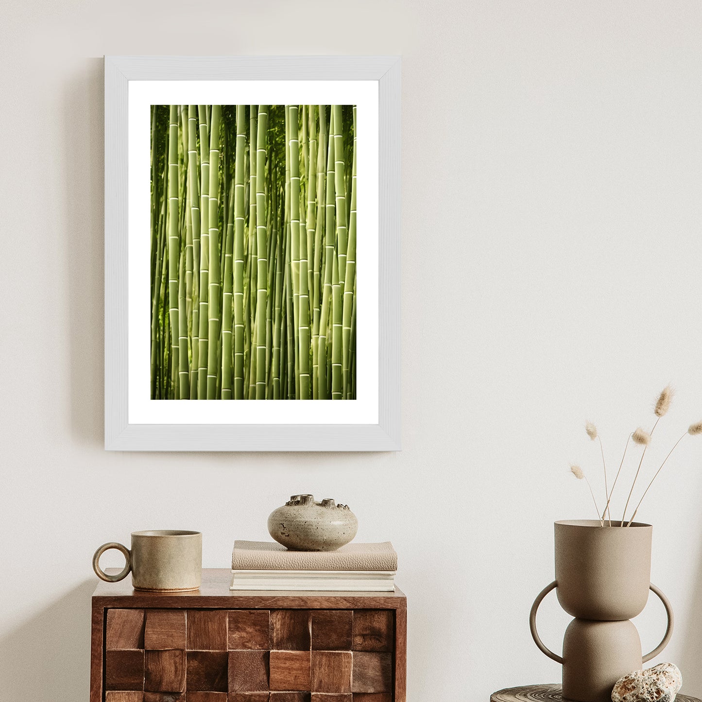 Poster Bambuszaun Rahmen Holz Mit Passepartout Farbe Natürlich