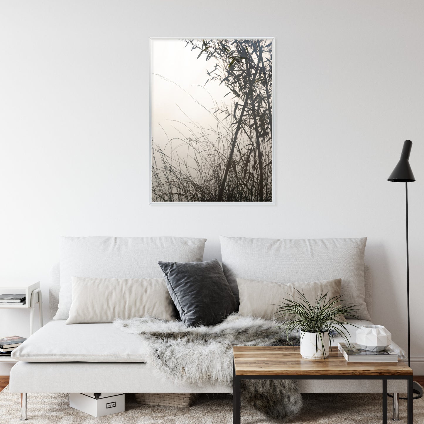 Poster Bambus Und Gräser Am See Rahmen Holz Mit Passepartout Farbe Natürlich