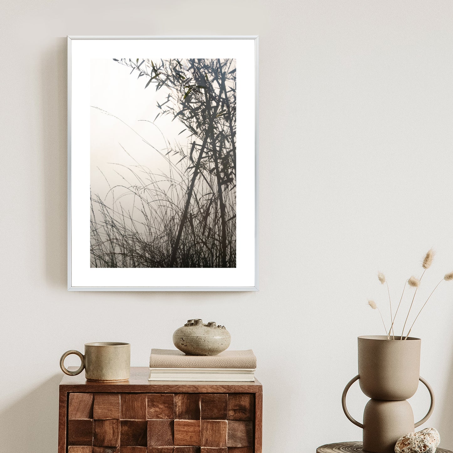 Poster Bambus Und Gräser Am See Rahmen Holz Mit Passepartout Farbe Natürlich