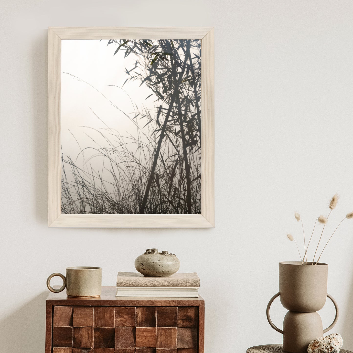 Poster Bambus Und Gräser Am See Rahmen Holz Mit Passepartout Farbe Natürlich