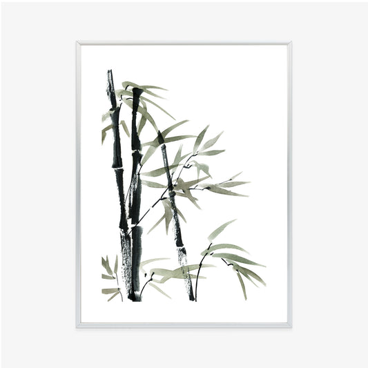 Poster Aquarell Bambus Und Blätter Rahmen Holz Mit Passepartout Farbe Natürlich