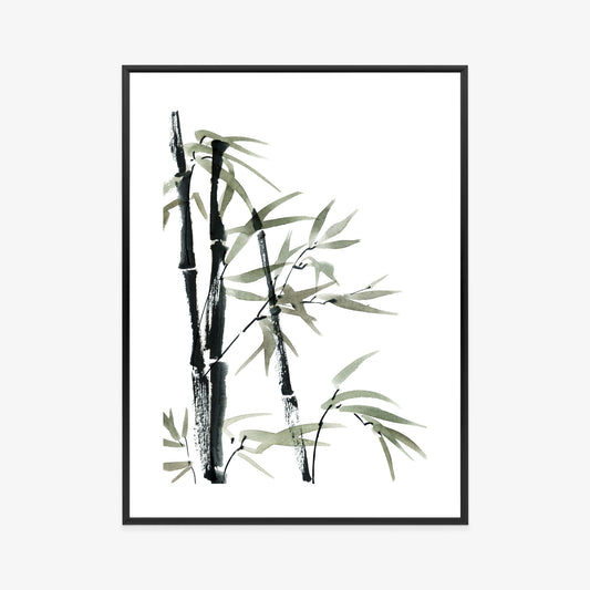 Poster Aquarell Bambus Und Blätter Rahmen Holz Mit Passepartout Farbe Natürlich