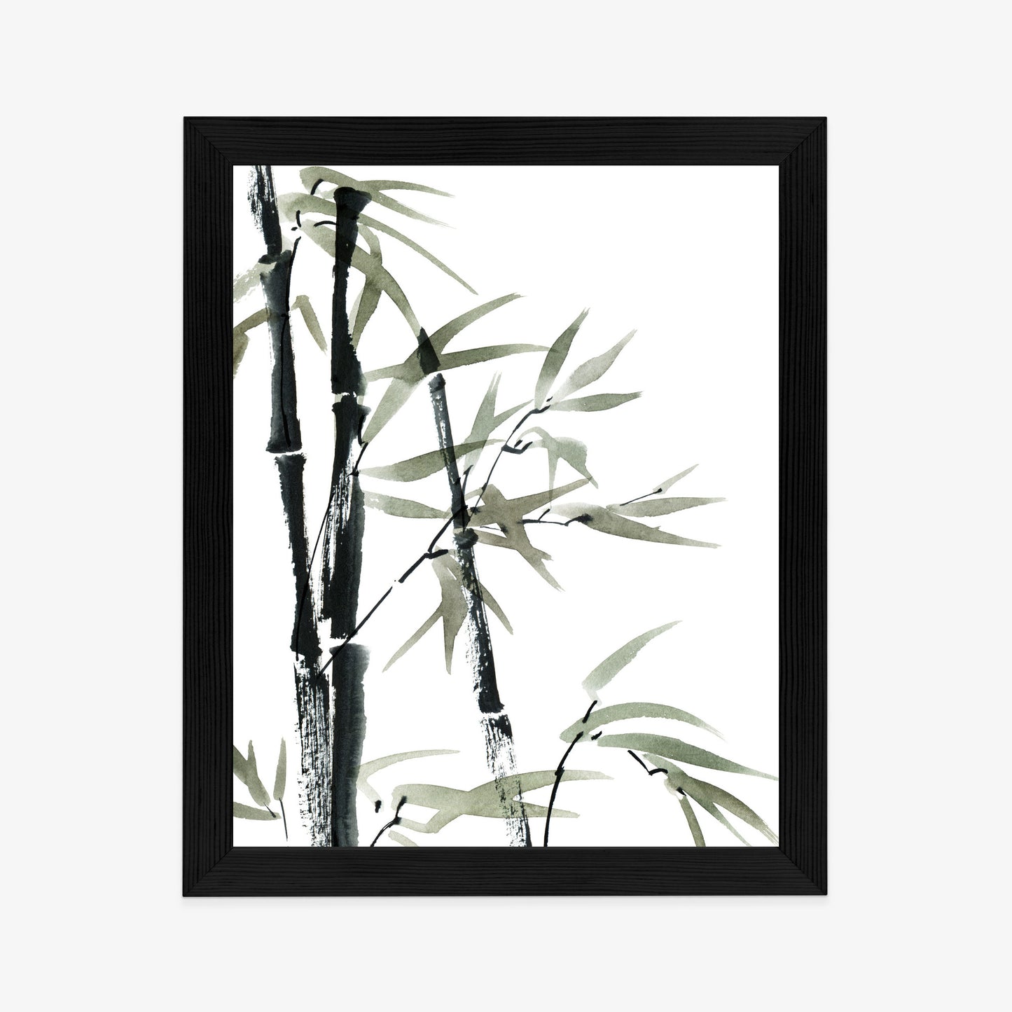 Poster Aquarell Bambus Und Blätter Rahmen Holz Mit Passepartout Farbe Natürlich