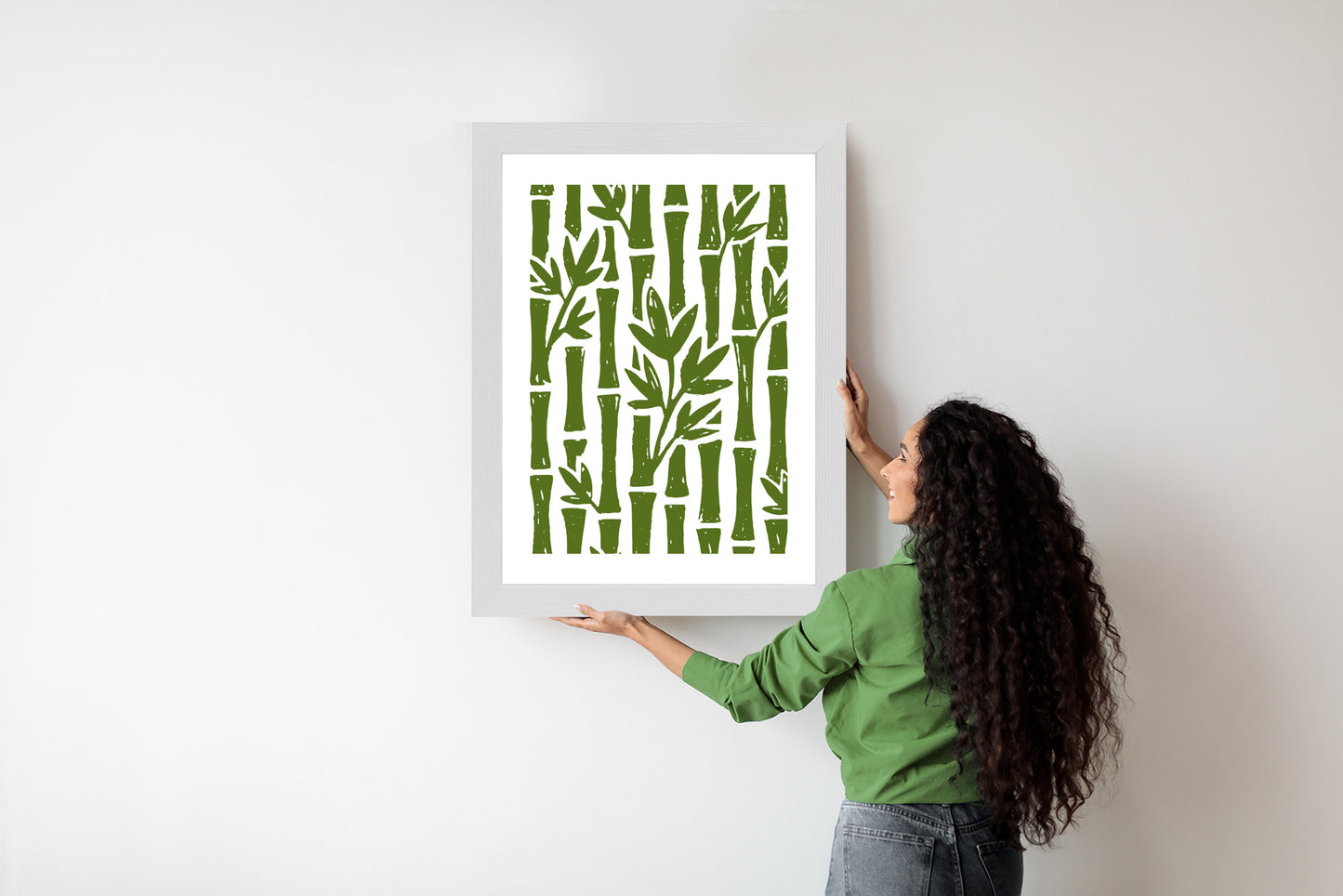 Poster Grüne Bambusbäume Mit Blättern Rahmen Holz Mit Passepartout Farbe Natürlich