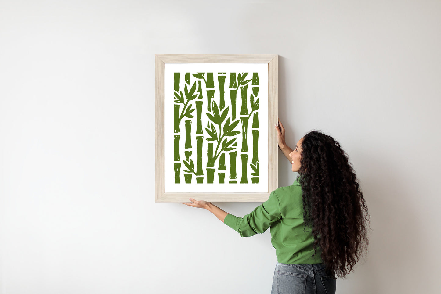 Poster Grüne Bambusbäume Mit Blättern Rahmen Holz Mit Passepartout Farbe Natürlich