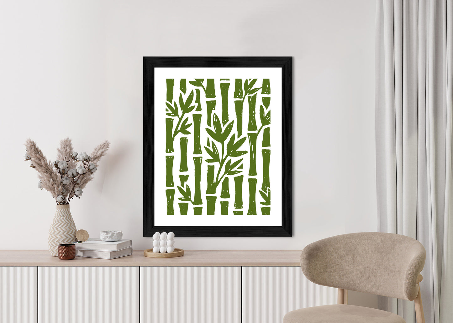 Poster Grüne Bambusbäume Mit Blättern Rahmen Holz Mit Passepartout Farbe Natürlich