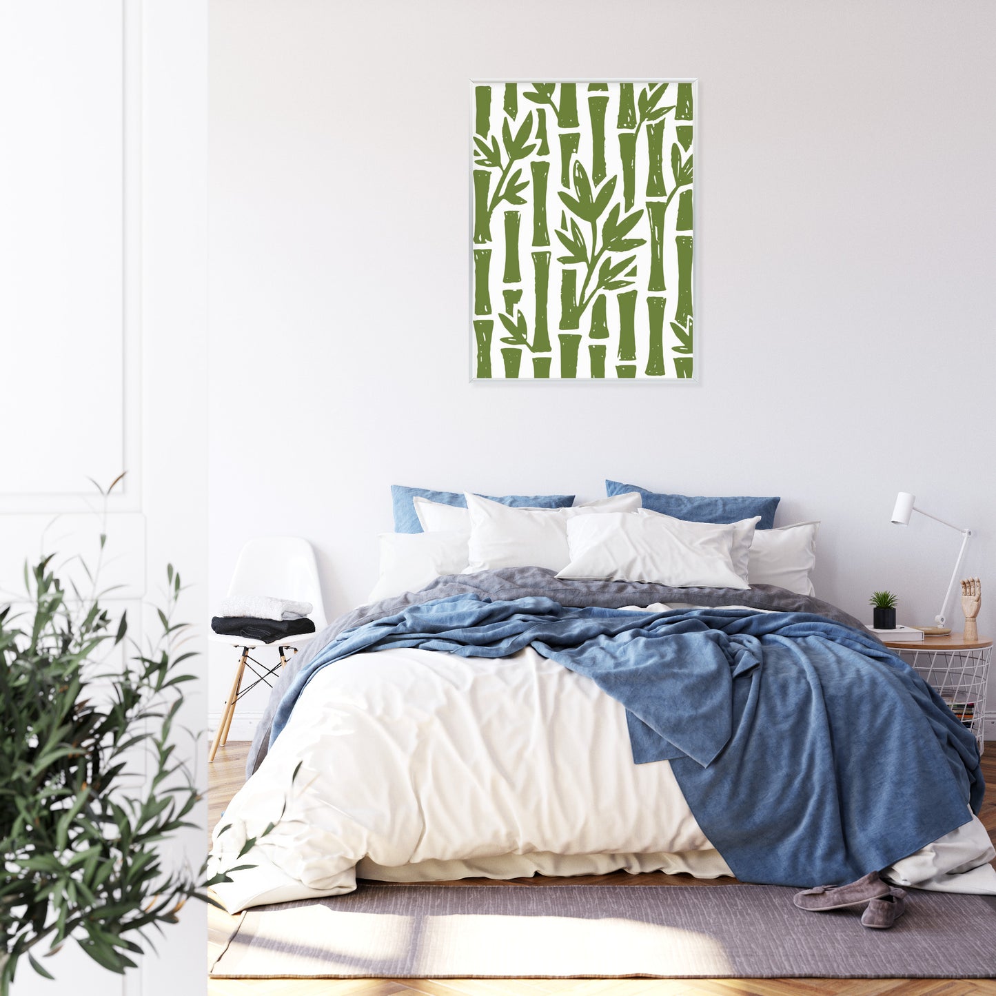 Poster Grüne Bambusbäume Mit Blättern Rahmen Holz Mit Passepartout Farbe Natürlich