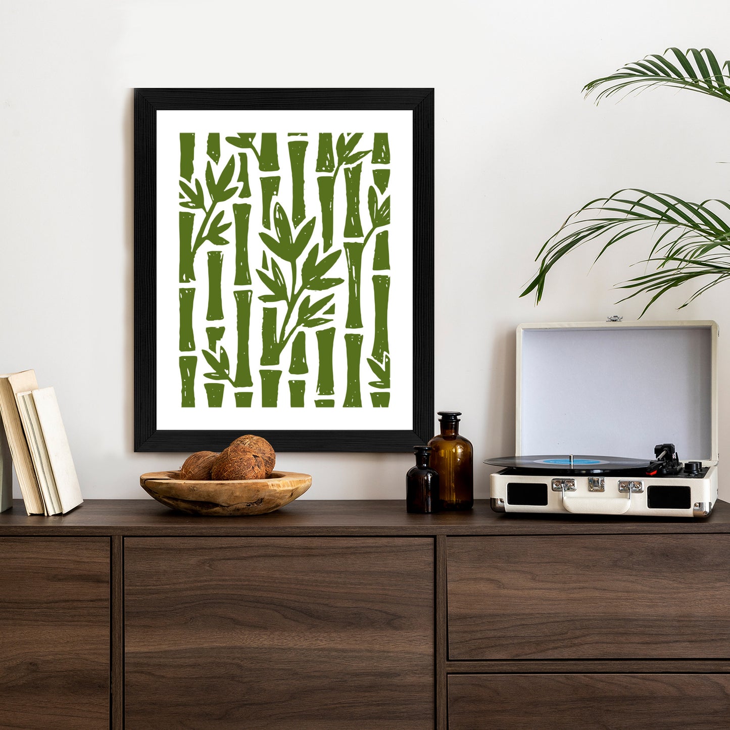 Poster Grüne Bambusbäume Mit Blättern Rahmen Holz Mit Passepartout Farbe Natürlich