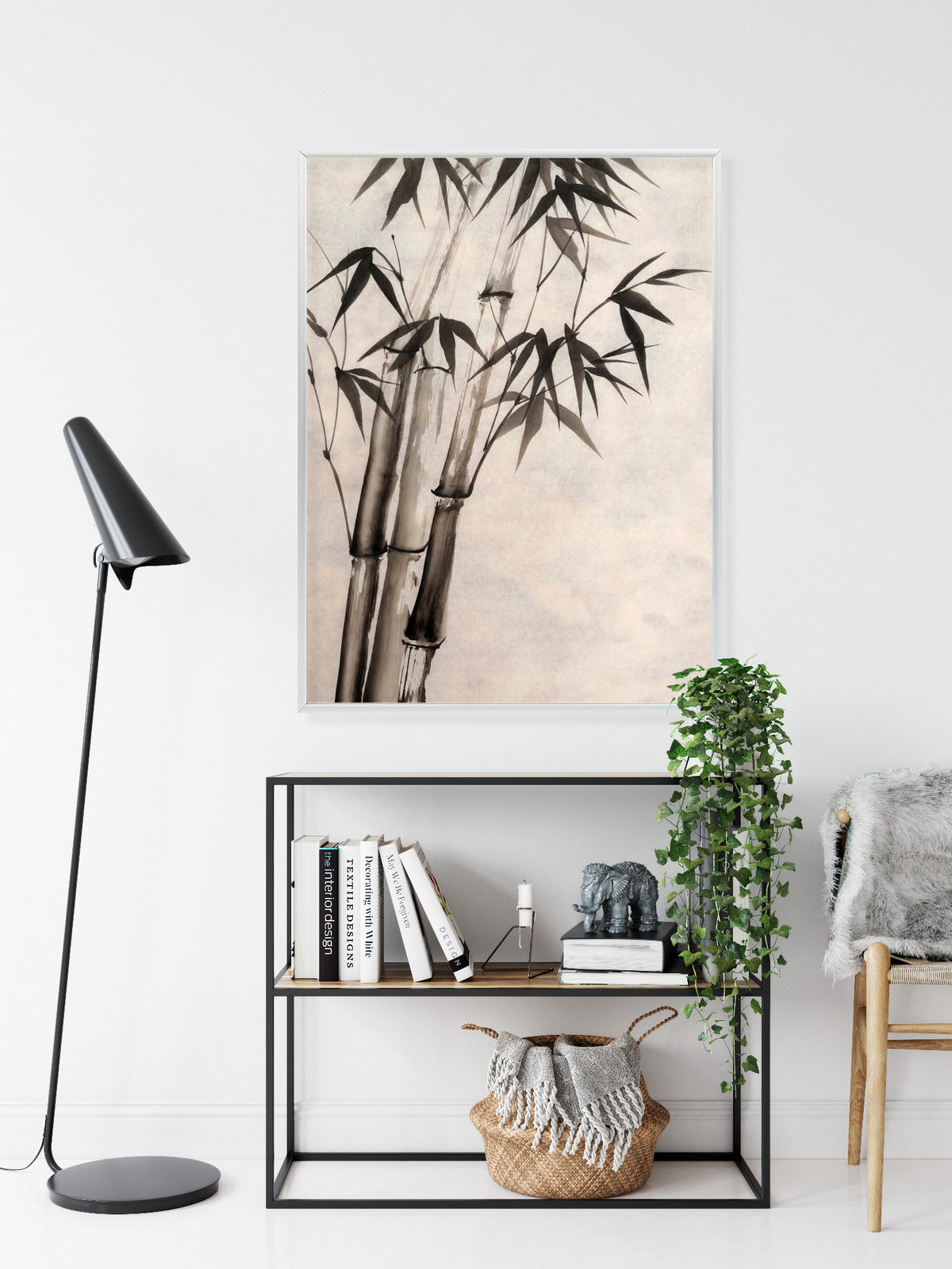 Poster Bambus Auf Altem Papier Rahmen Holz Mit Passepartout Farbe Natürlich