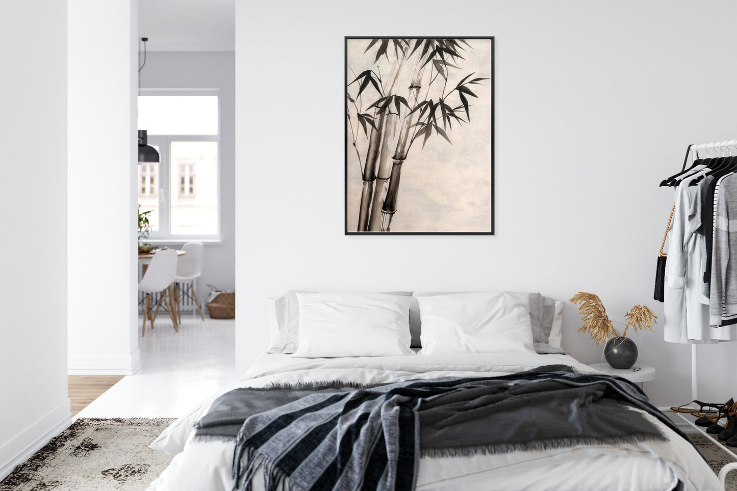 Poster Bambus Auf Altem Papier Rahmen Holz Mit Passepartout Farbe Natürlich