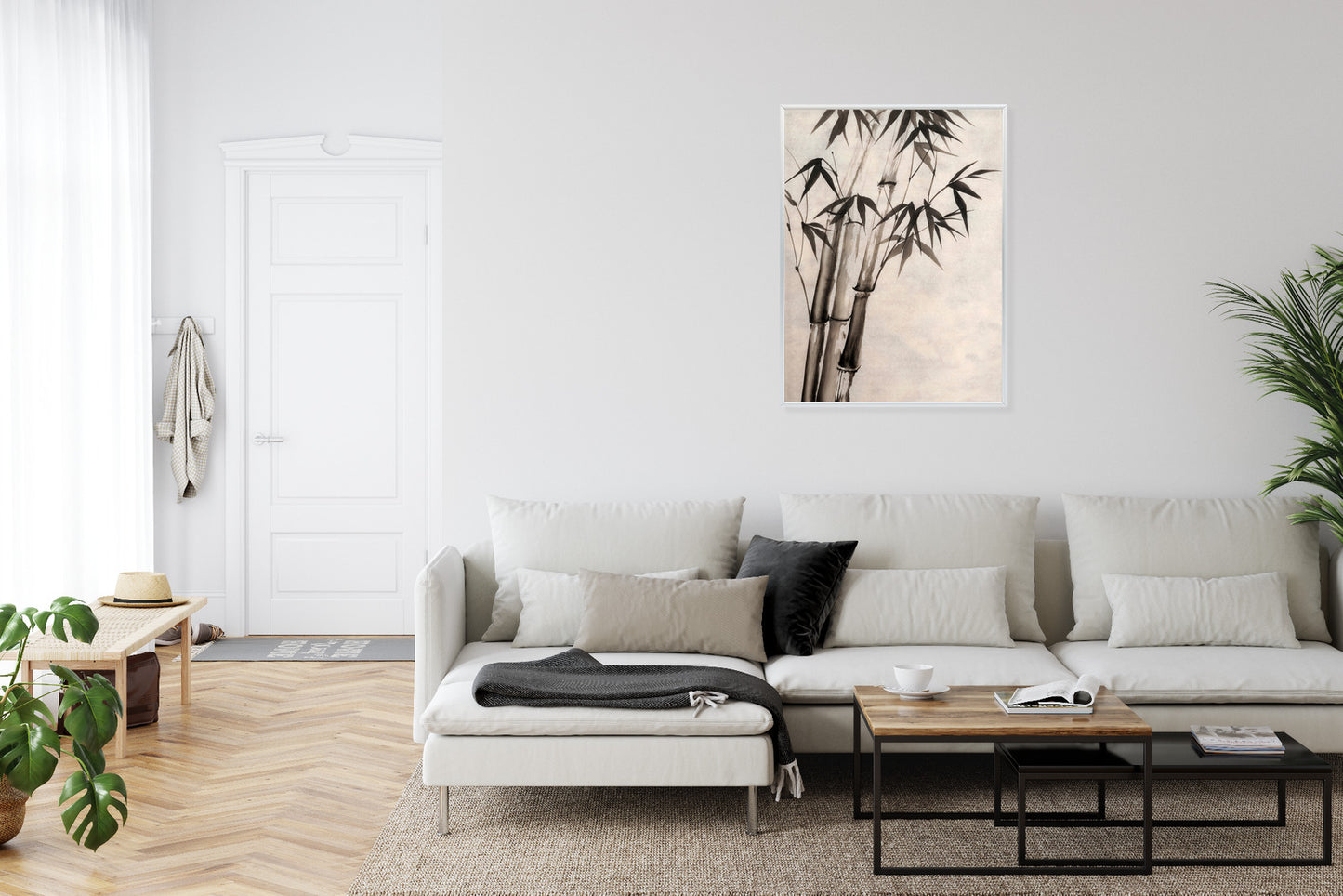 Poster Bambus Auf Altem Papier Rahmen Holz Mit Passepartout Farbe Natürlich