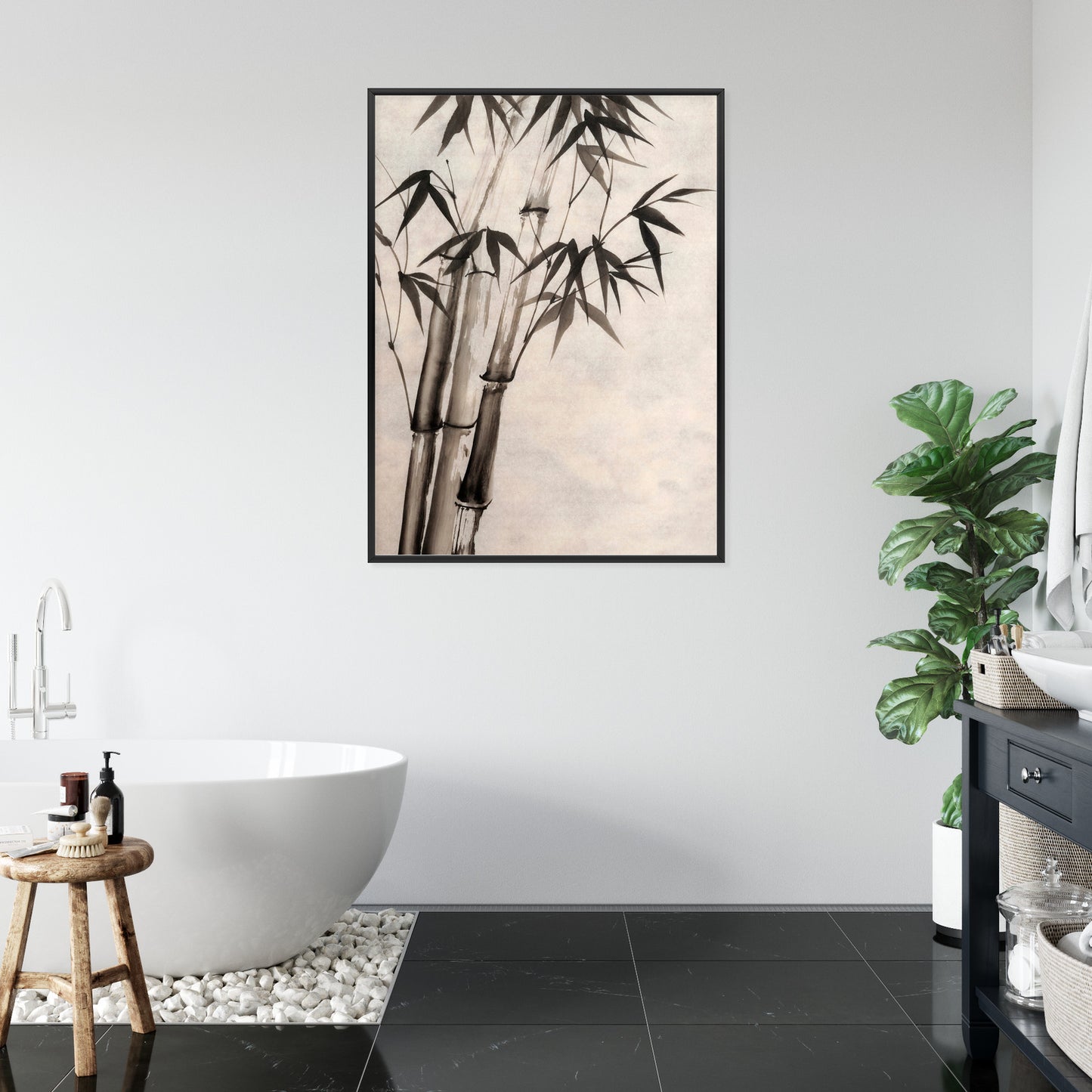 Poster Bambus Auf Altem Papier Rahmen Holz Mit Passepartout Farbe Natürlich