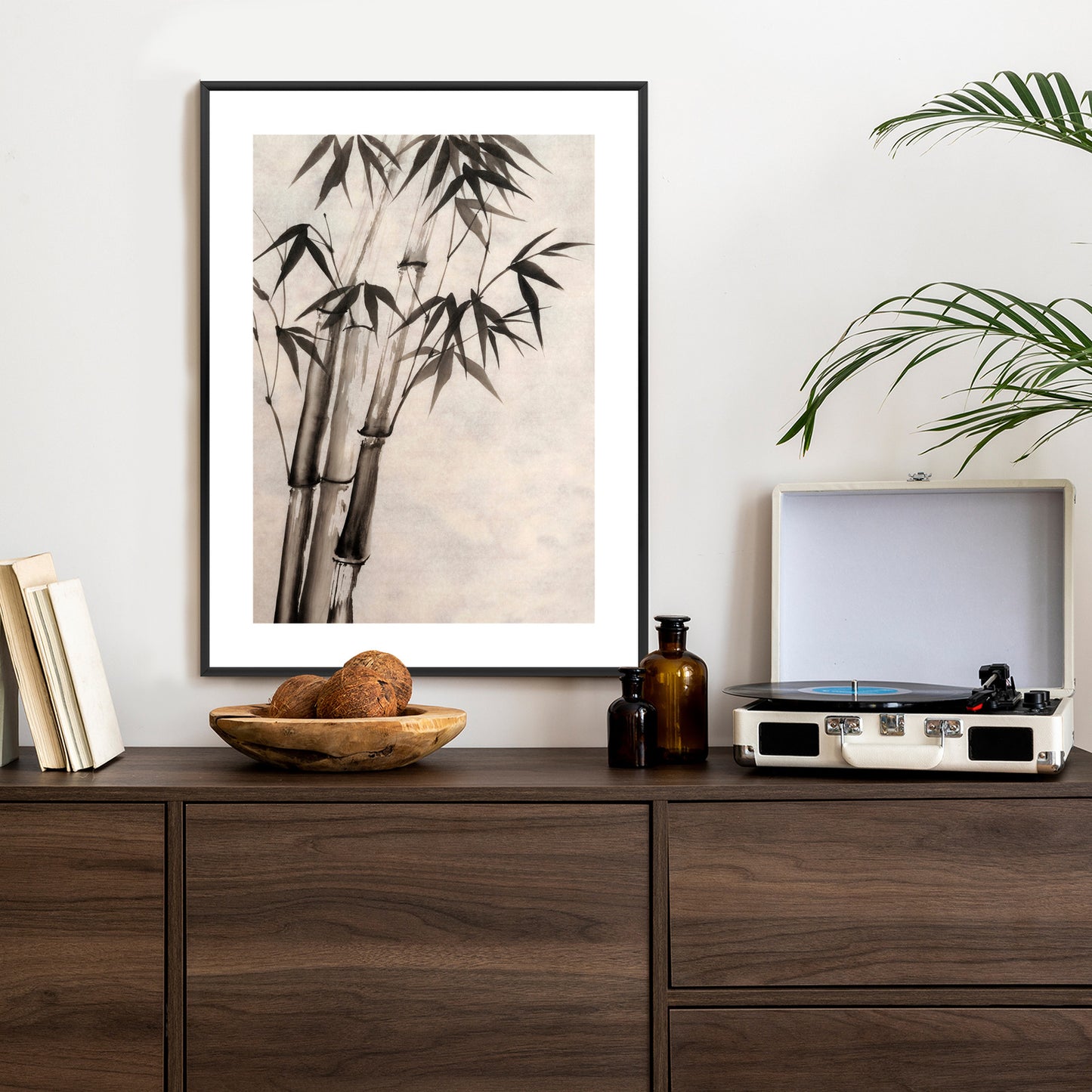 Poster Bambus Auf Altem Papier Rahmen Holz Mit Passepartout Farbe Natürlich