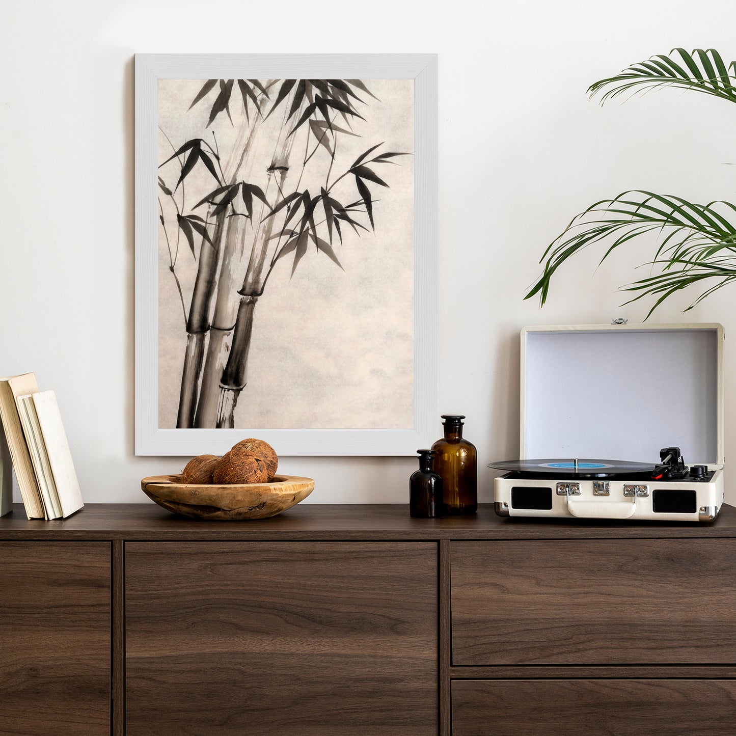 Poster Bambus Auf Altem Papier Rahmen Holz Mit Passepartout Farbe Natürlich