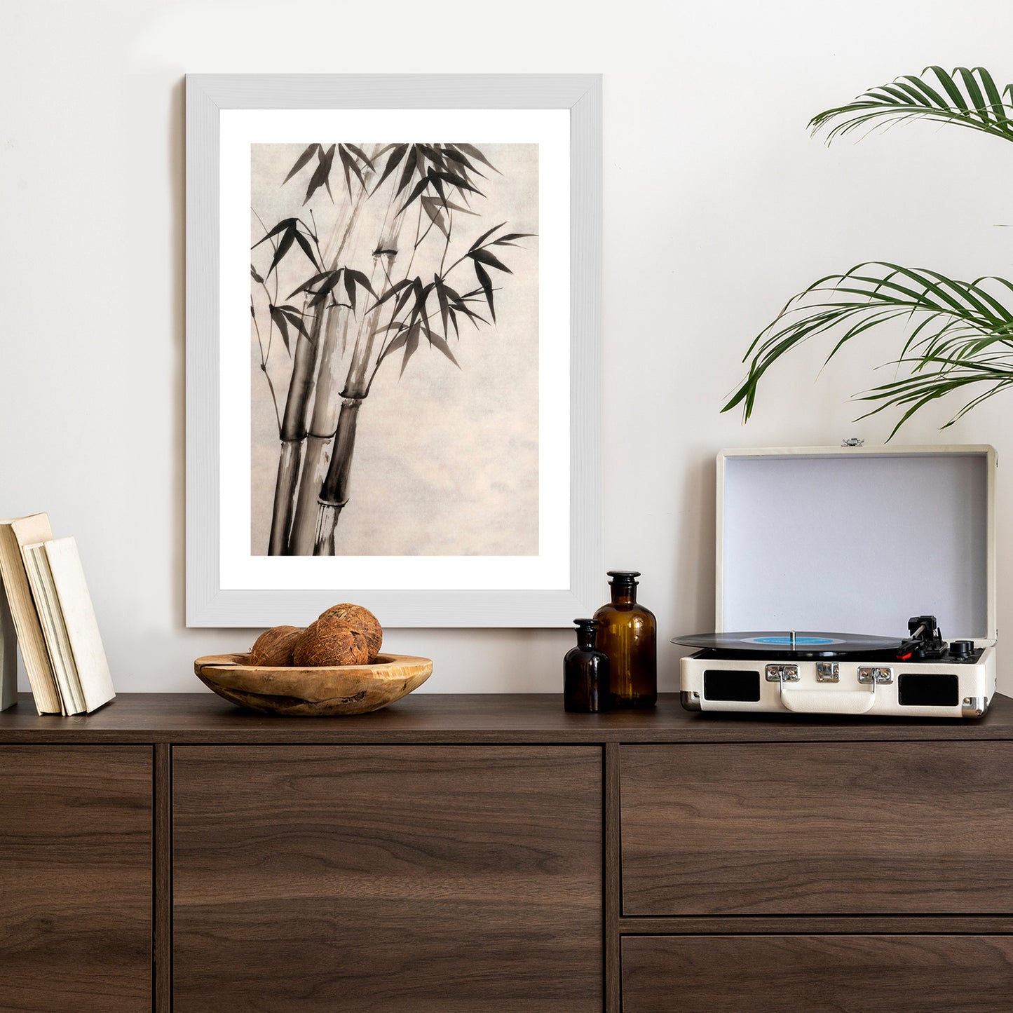 Poster Bambus Auf Altem Papier Rahmen Holz Mit Passepartout Farbe Natürlich