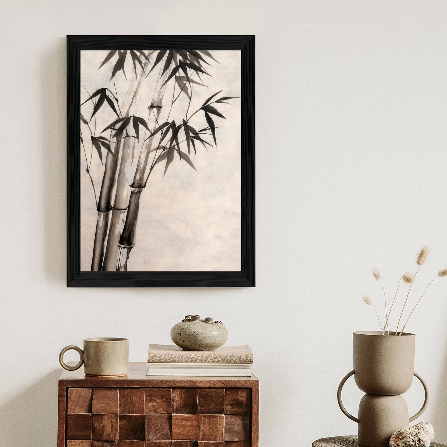 Poster Bambus Auf Altem Papier Rahmen Holz Mit Passepartout Farbe Natürlich