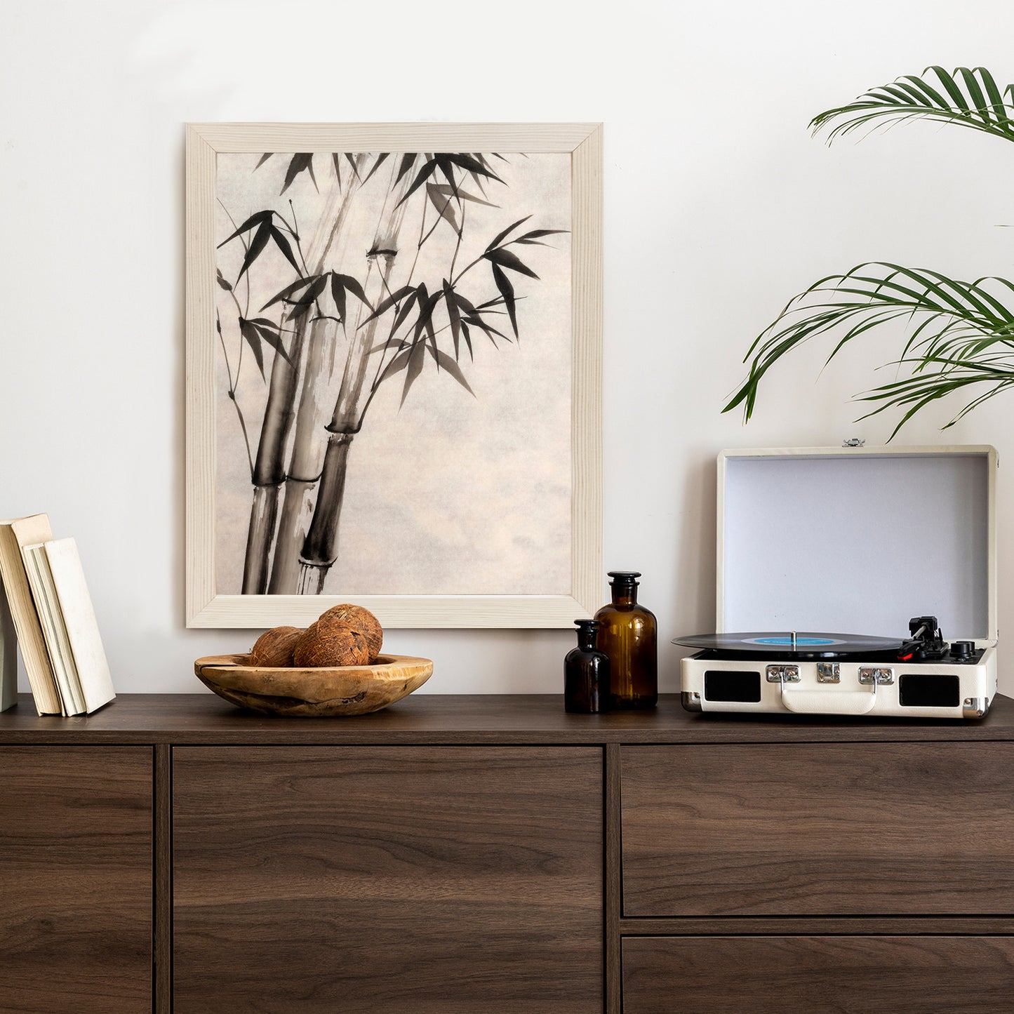 Poster Bambus Auf Altem Papier Rahmen Holz Mit Passepartout Farbe Natürlich