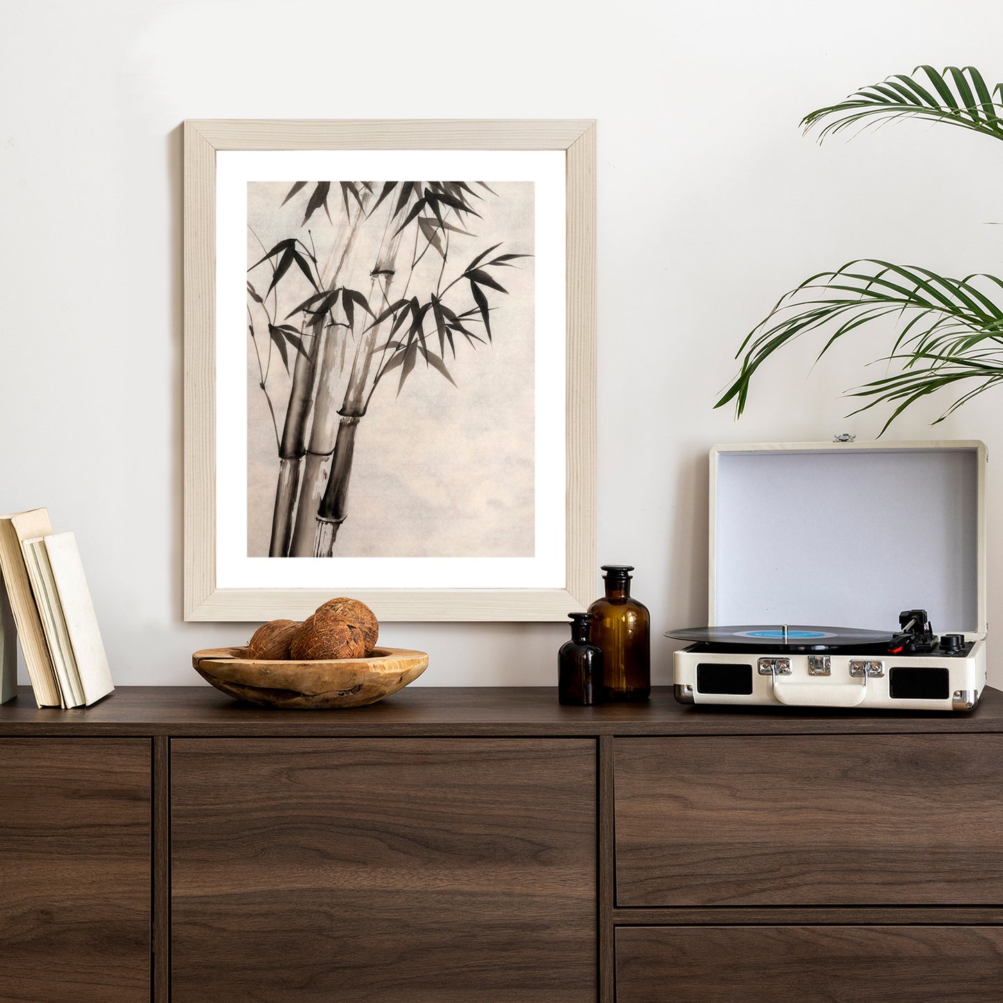 Poster Bambus Auf Altem Papier Rahmen Holz Mit Passepartout Farbe Natürlich