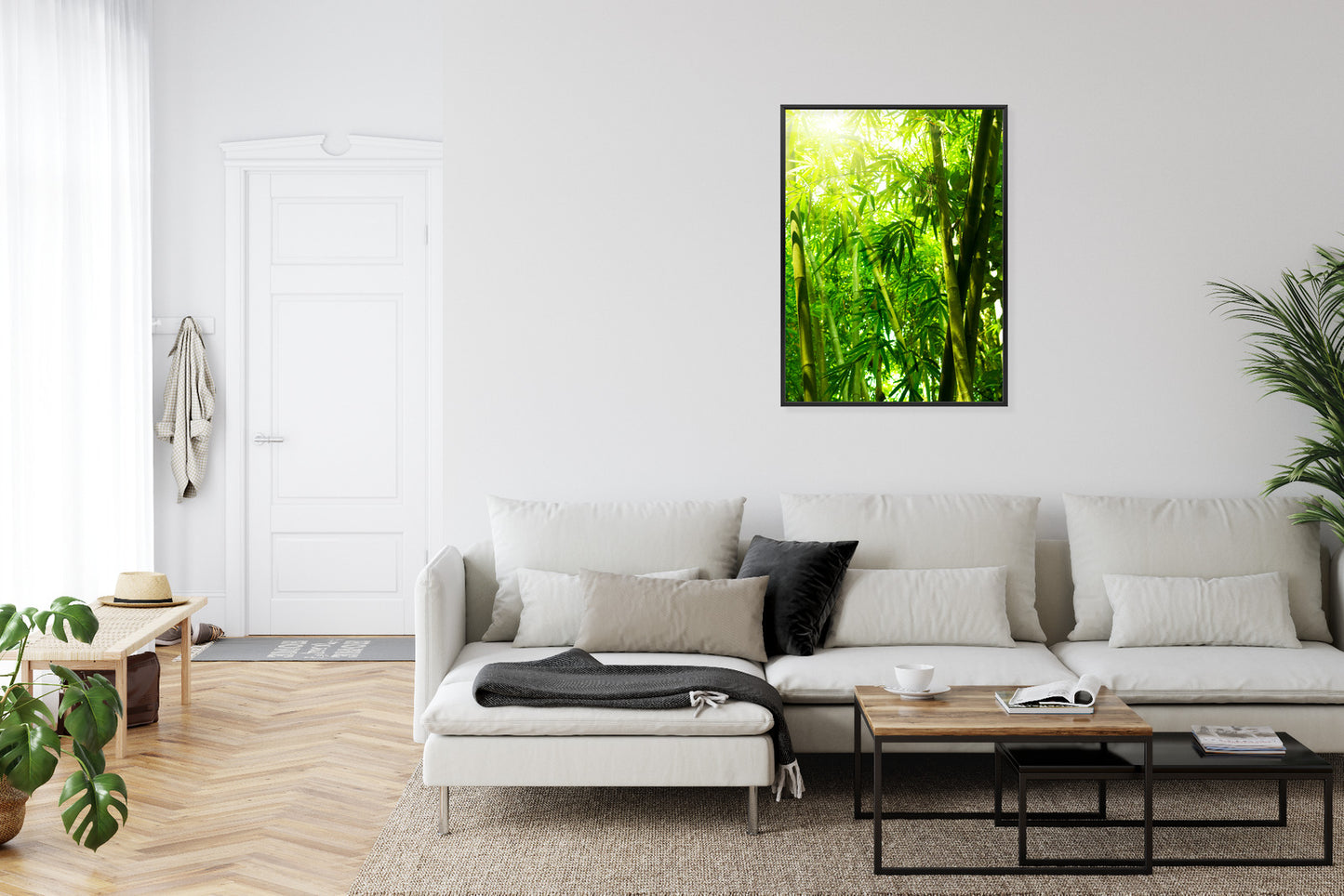 Poster Sonne Und Bambuswald Rahmen Holz Mit Passepartout Farbe Natürlich