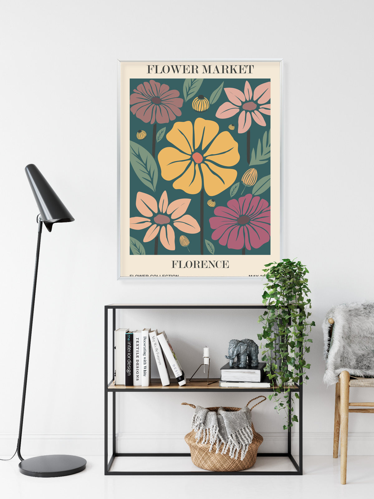Poster Blumenmarkt In Florenz Rahmen Holz Mit Passepartout Farbe Natürlich