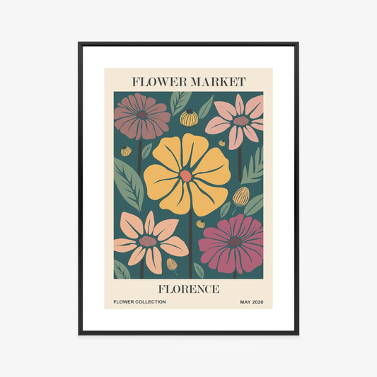 Poster Blumenmarkt In Florenz Rahmen Holz Mit Passepartout Farbe Natürlich