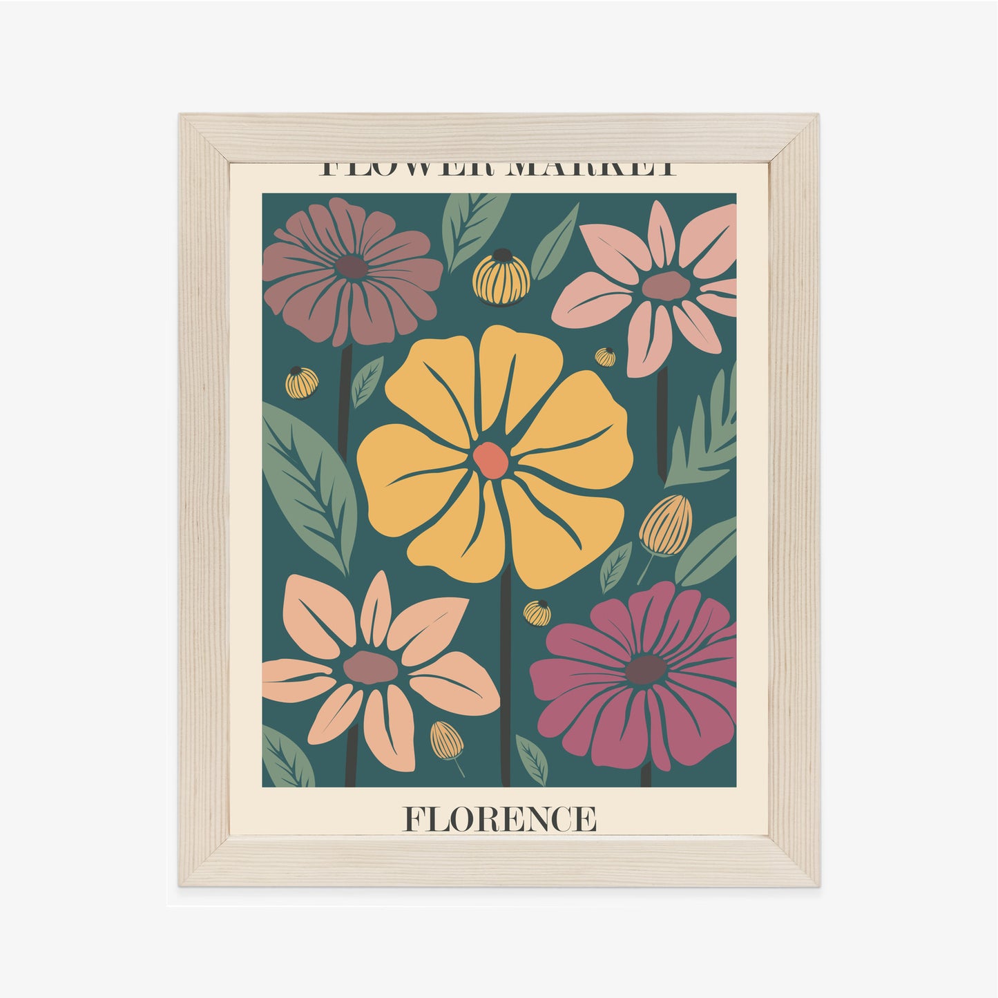 Poster Blumenmarkt In Florenz Rahmen Holz Mit Passepartout Farbe Natürlich