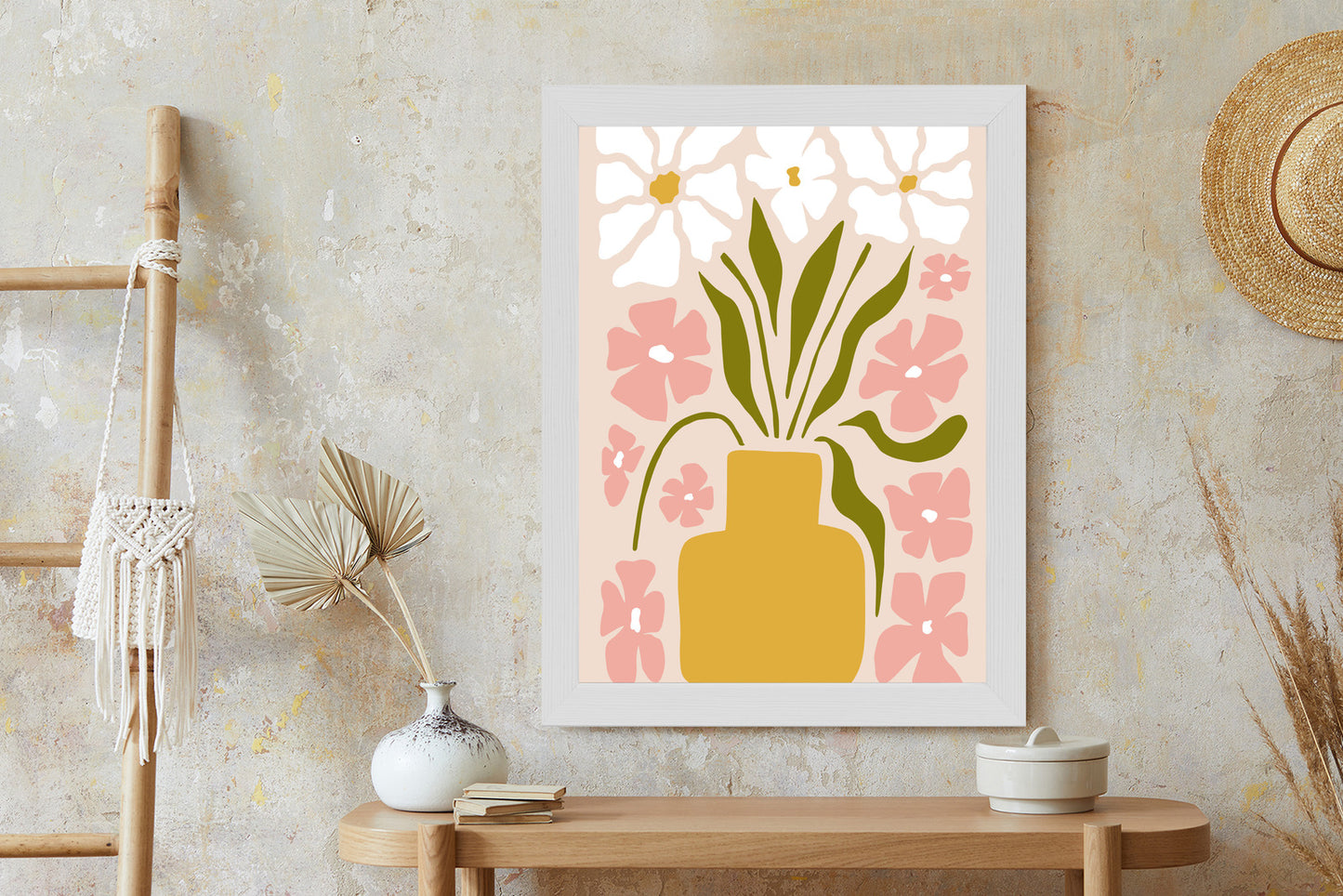 Poster Moderne Vase Mit Blumen Rahmen Holz Mit Passepartout Farbe Natürlich