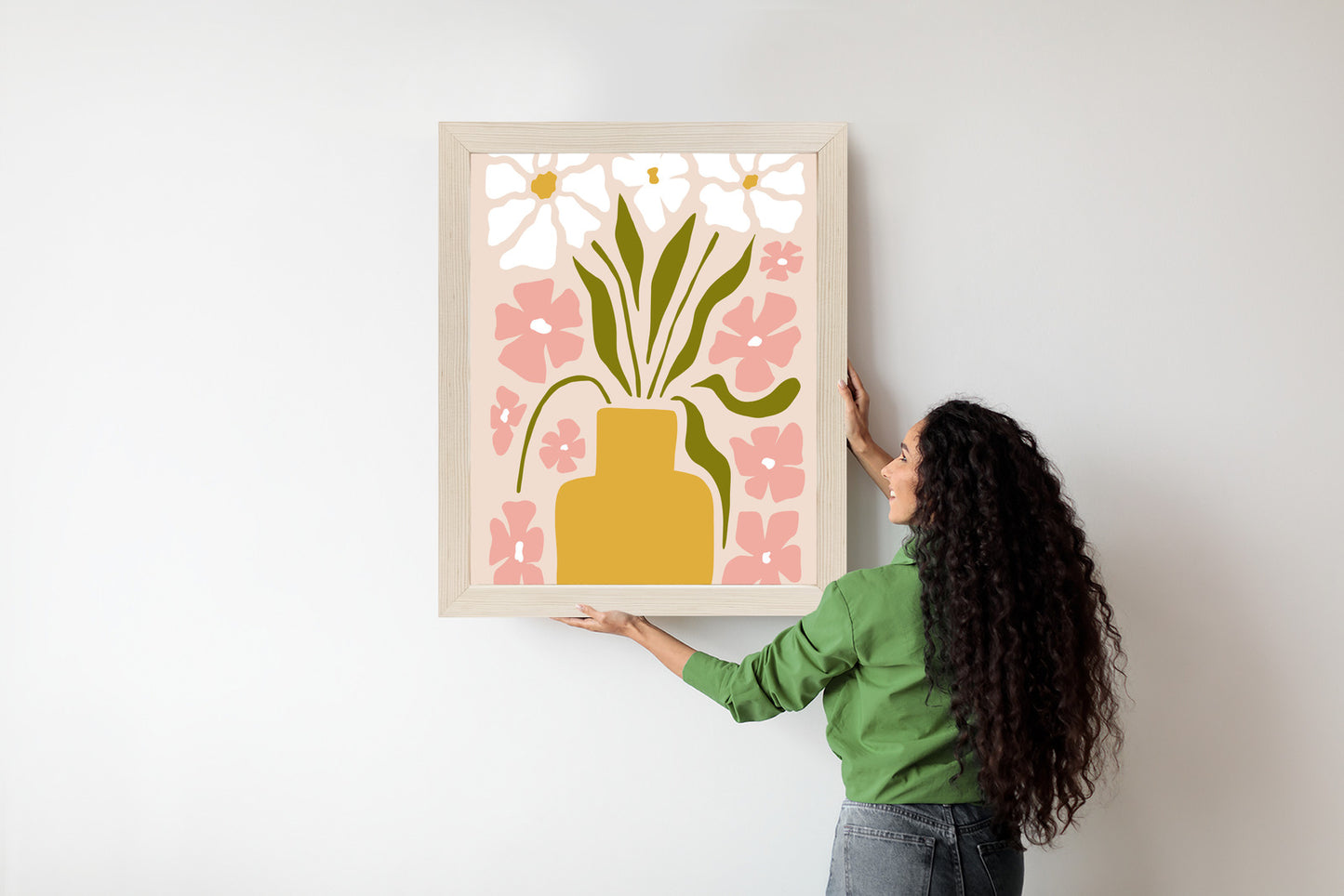 Poster Moderne Vase Mit Blumen Rahmen Holz Mit Passepartout Farbe Natürlich