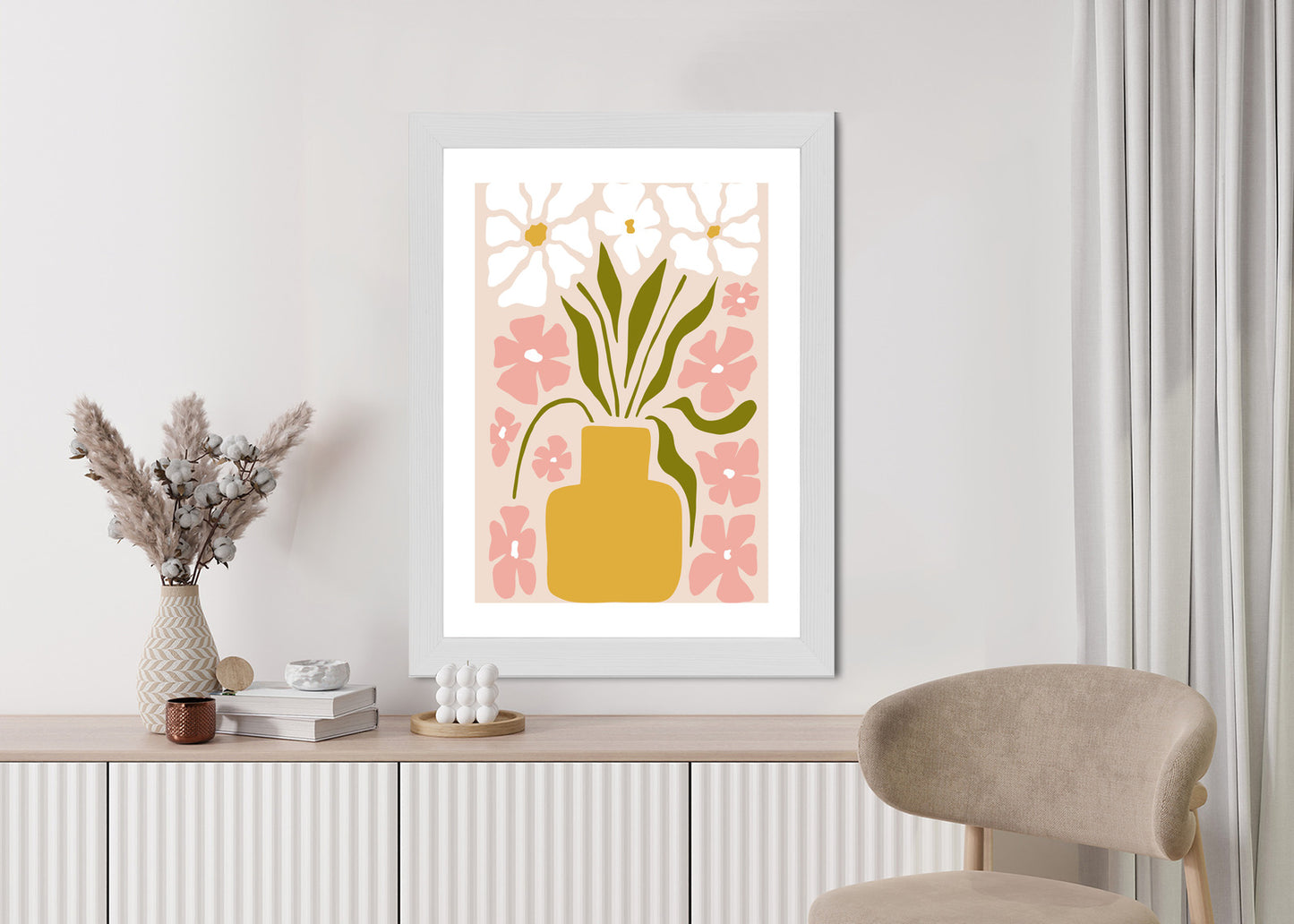 Poster Moderne Vase Mit Blumen Rahmen Holz Mit Passepartout Farbe Natürlich