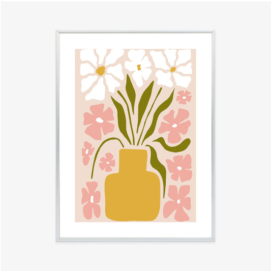 Poster Moderne Vase Mit Blumen Rahmen Holz Mit Passepartout Farbe Natürlich