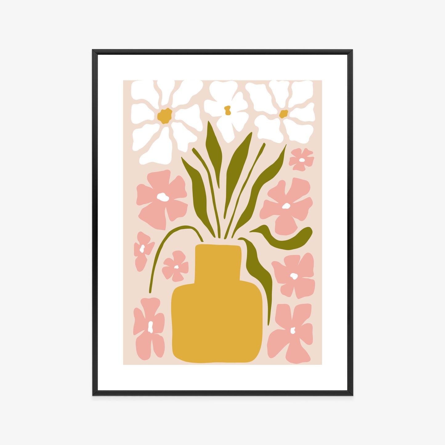 Poster Moderne Vase Mit Blumen Rahmen Holz Mit Passepartout Farbe Natürlich