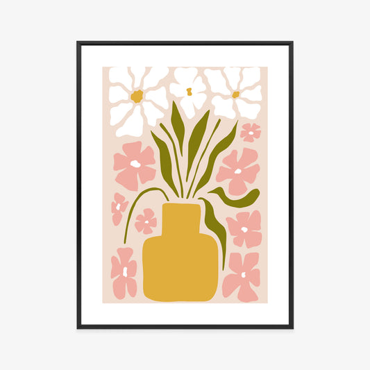 Poster Moderne Vase Mit Blumen Rahmen Holz Mit Passepartout Farbe Natürlich