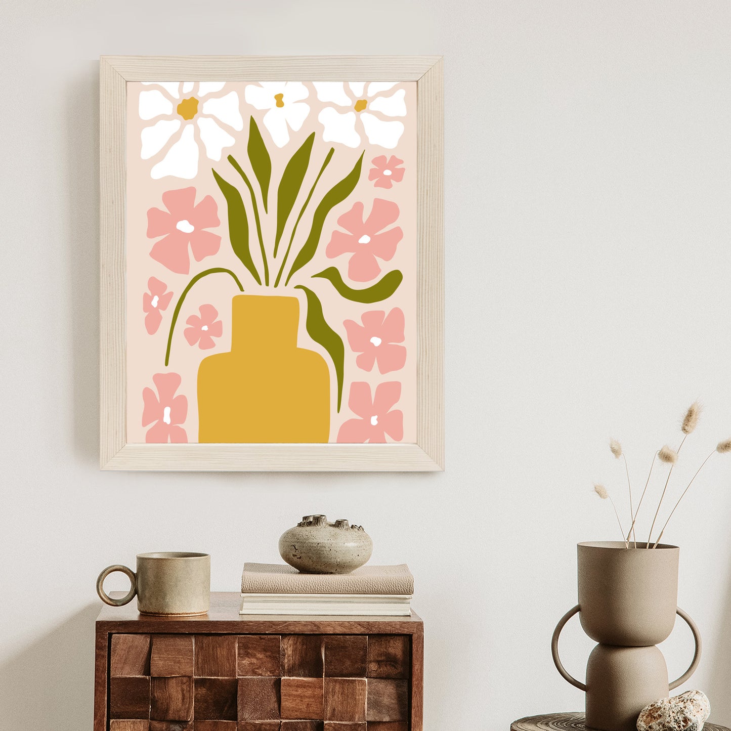 Poster Moderne Vase Mit Blumen Rahmen Holz Mit Passepartout Farbe Natürlich